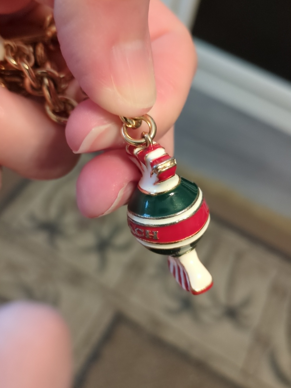 Coach Gold-Tone Candy Charm Keychain Purse Charm Red, Pink White, Green Enamel - Picture 12 of 14